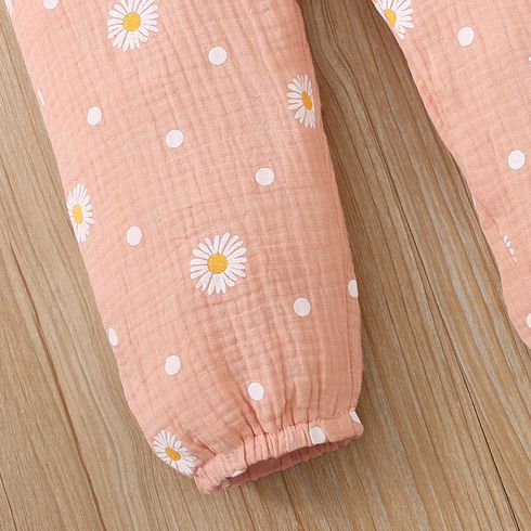 Toddler Girl 100% Cotton Floral Print Bowknot Design Sleeveless Jumpsuit Pink big image 6