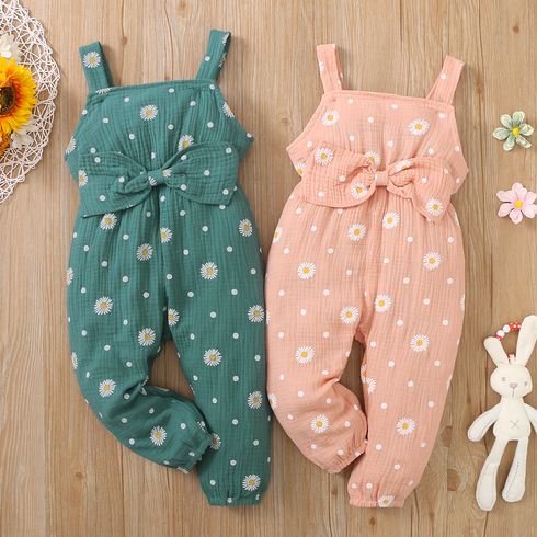 Toddler Girl 100% Cotton Floral Print Bowknot Design Sleeveless Jumpsuit