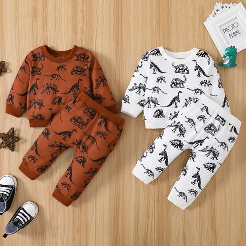 2pcs Baby Boy Allover Dinosaur Print Long-sleeve Sweatshirt and Sweatpants Set