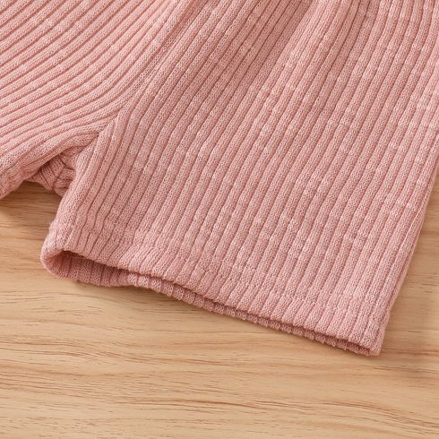 2pcs Baby Girl Solid Ribbed Ruffle Trim Short-sleeve Top & Shorts Set Pink big image 7