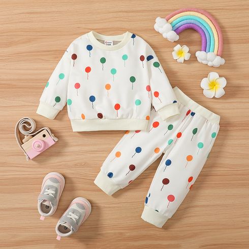 2pcs Baby Boy/Girl Allover Colorful Balloon Print Long-sleeve Sweatshirt & Sweatshirt Set White big image 1
