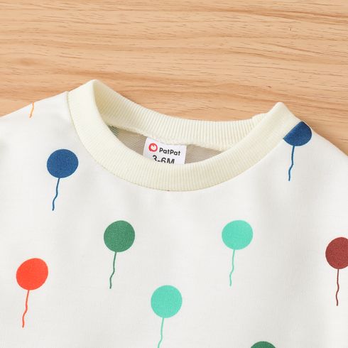 2pcs Baby Boy/Girl Allover Colorful Balloon Print Long-sleeve Sweatshirt & Sweatshirt Set White big image 4