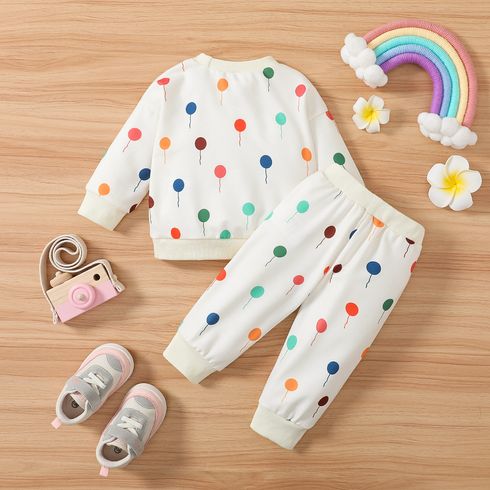 2pcs Baby Boy/Girl Allover Colorful Balloon Print Long-sleeve Sweatshirt & Sweatshirt Set White big image 2