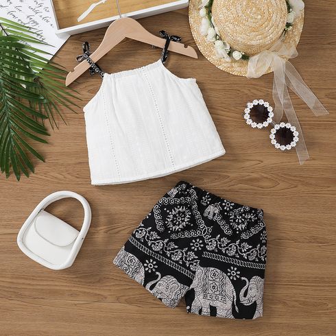 2pcs Toddler Girl Boho 100% Cotton Camisole and Allover Print Shorts Set White big image 2