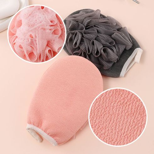2 In 1 Exfoliating Mitts Towels Bath Pouf Mesh Brushes Bath Bathroom Accessories Pink big image 6