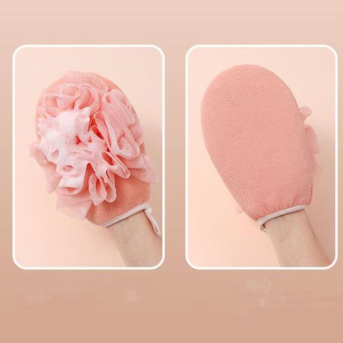 2 In 1 Exfoliating Mitts Towels Bath Pouf Mesh Brushes Bath Bathroom Accessories Pink big image 7
