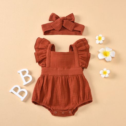 2pcs Crepe Solid Sleeveless Baby Romper
