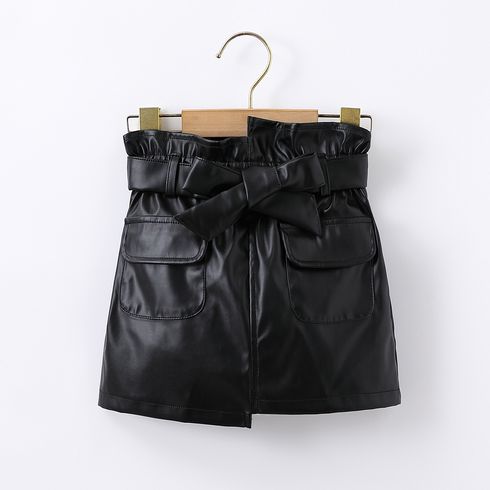 Toddler Girl Trendy Irregular Belted Faux Leather PU Skirt
