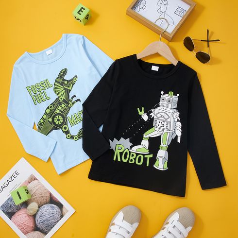 Stylish Kid Boy Letter Dinosaur/Robot Print Casual Long-sleeve T-shirt