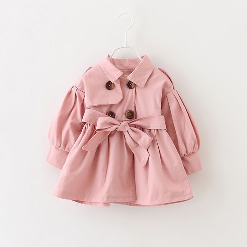 Solid Lapel Collar Double Breasted Long-sleeve Baby Coat Jacket