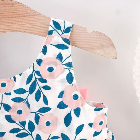 2pcs Floral Print Bowknot Sleeveless Baby Dress & Hat Set Pink big image 4