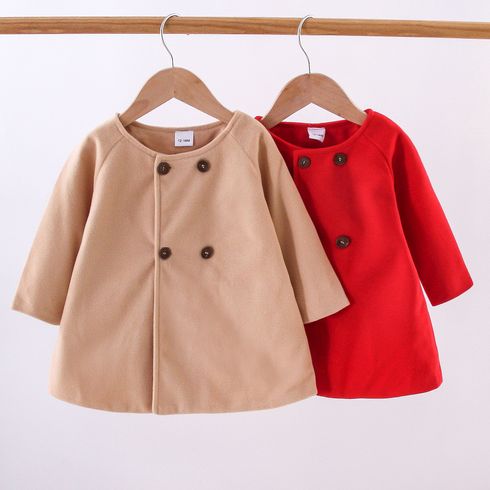 Solid Double Breasted Long-sleeve Baby Coat Cloak