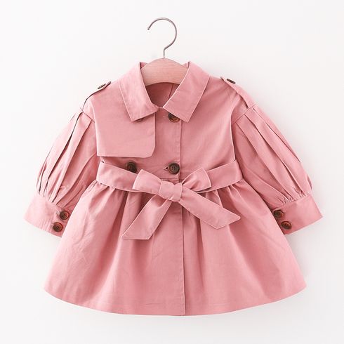 Solid Lapel Collar Double Breasted Long-sleeve Baby Coat Jacket