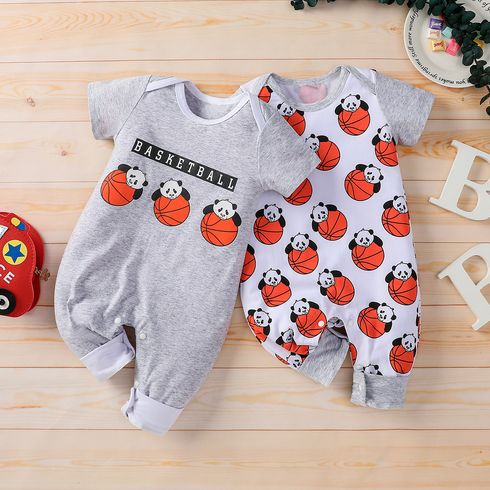 Baby Panda Print Short-sleeve Jumpsuit