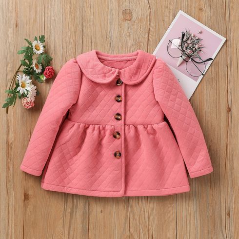 Toddler Girl Doll Collar Button Design Argyle Pattern Pink Coat