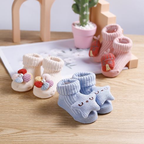 Meias em algodão com desenho floral e animais fofos em 3D para bebê/criança pequena