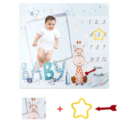 Baby Weekly Monthly Milestone Blanket Giraffe Pattern Newborn Month Picture Blanket with Props