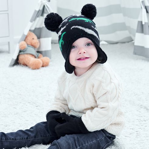 2-pack Baby Dinosaur Print Ear Protection Hat & Mittens Gloves Set