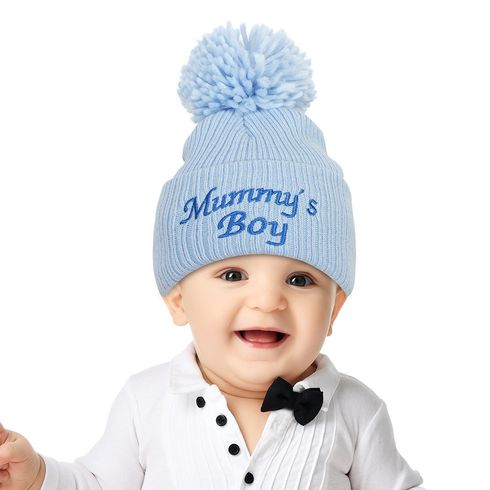 bonnet en tricot à revers avec lettre brodée pour bébé
