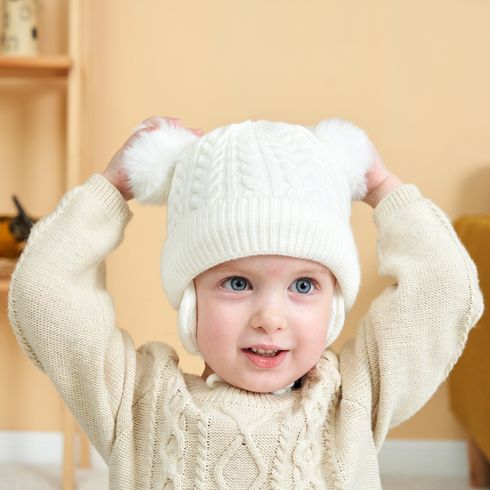 Baby / Toddler Cable Knit Lace Up Beanie Ear Protection Hat
