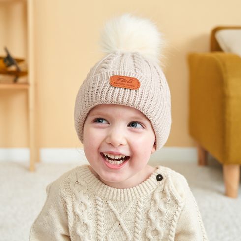 Baby / Toddler Pompon Decor Cable Knit Cuffed Beanie Hat