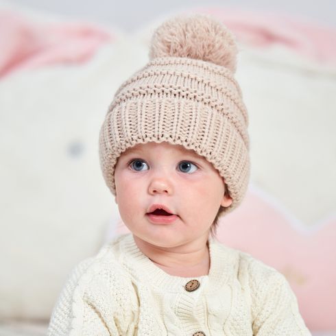 Baby / Toddler Pom Pom Decor Solid Knitted Beanie Hat