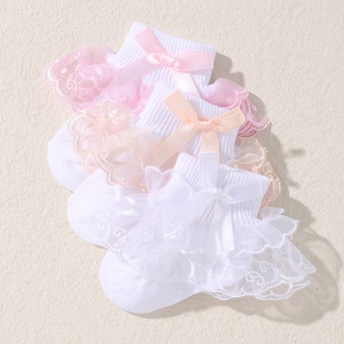 3 Pairs Baby Bow Lace Trim Socks