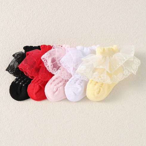 5 Pairs Baby Double Lace Trim Socks