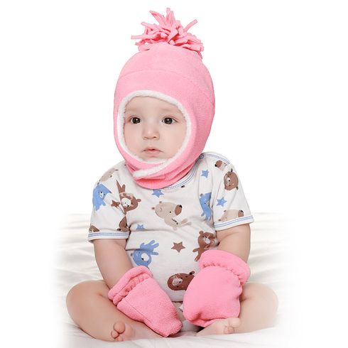 2-pack Baby Fleece Lined Thermal Hat & Mittens Gloves Set