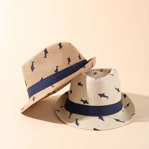 Toddler / Kid Shark Pattern Straw Hat Khaki big image 5