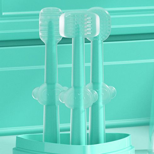 3-pack Newborn Baby Toothbrush U-shaped Brush and Tongue Scraper Turquoise big image 1