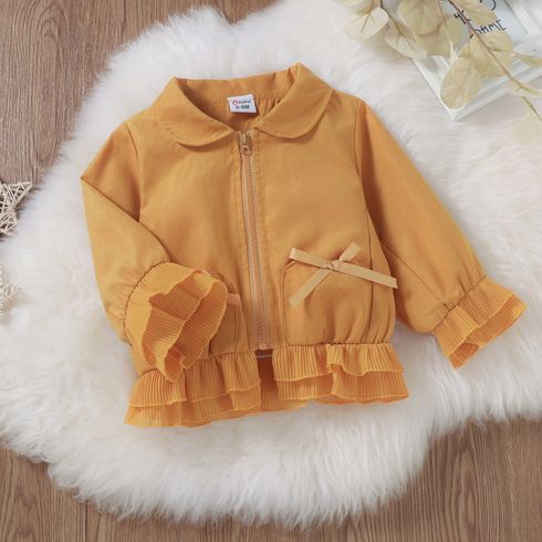 Solid Color Lapel Collar Long-sleeve Pink Baby Jacket
