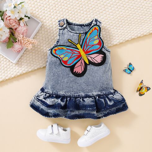 Baby Girl Butterfly Embroidered Ruffle Hem Sleeveless Tank Dress