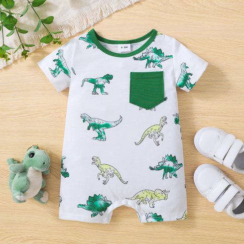 Baby Boy Allover Dinosaur Print Short-sleeve Romper White big image 1