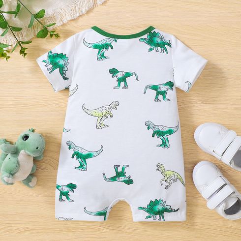 Baby Boy Allover Dinosaur Print Short-sleeve Romper White big image 2