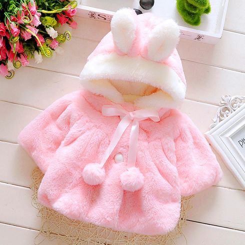 Solid Hooded 3D Rabbit Ear Decor Coat