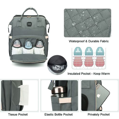 Multifunction Mommy Backpack Portable Large Capacity Diaper Bag Changing Maternity Bag Foldable Travel Bed For Mom Baby Outdoor Dark Grey big image 4