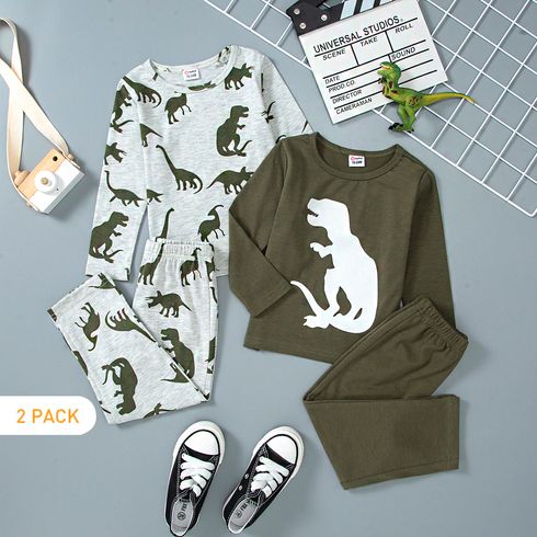 2-Pack 2pcs Toddler Boy Animal Dinosaur Print Long-sleeve Tee and Pants Set