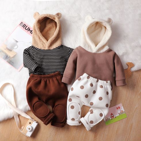 100% Cotton 2pcs Baby 3D Ears Long-sleeve Fleece Hoodie and Trousers Set