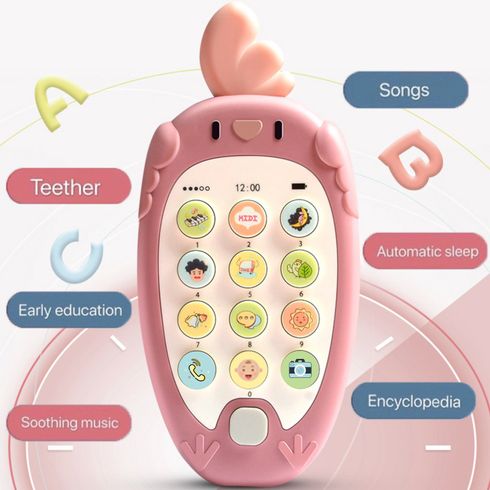 Cartoon Phone Kid Cellphone Telephone Educational Learning Toys Music Baby Infant Teether Phone Baby Gift Bilingual teaching Toy (Language: Chinese and English)