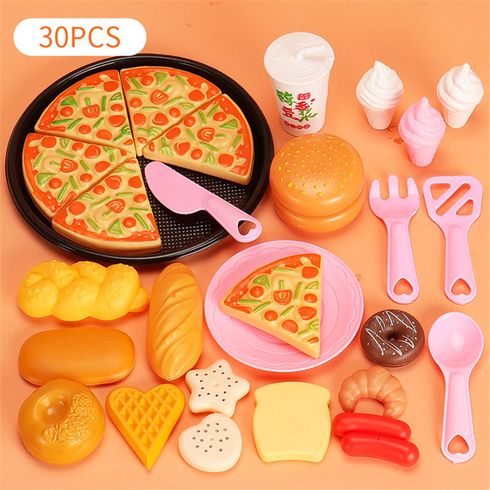 30pcs Kids Pretend Play Food Toys Set DIY Pizza Cake Ice Cream Toys (Accessory styles and colors are random)