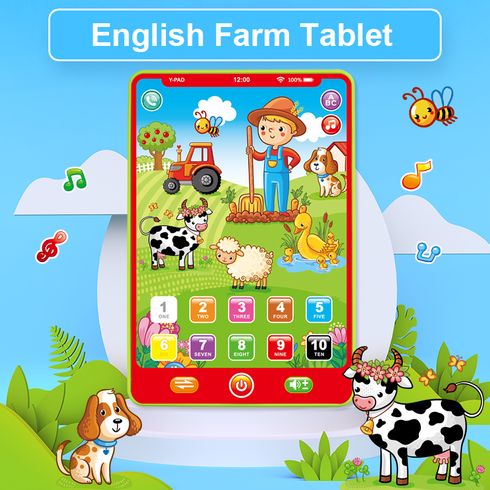 Kids English Language Learning Book, Multifunction Toy Farm Animal Reading Machine Music Story Tablet Early Education Children Toys