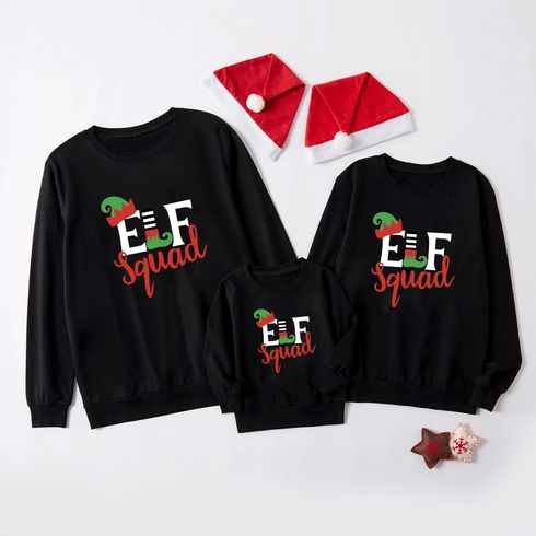 Christmas Letter Print Black Family Matching Cotton Long Sleeve Sweatshirts