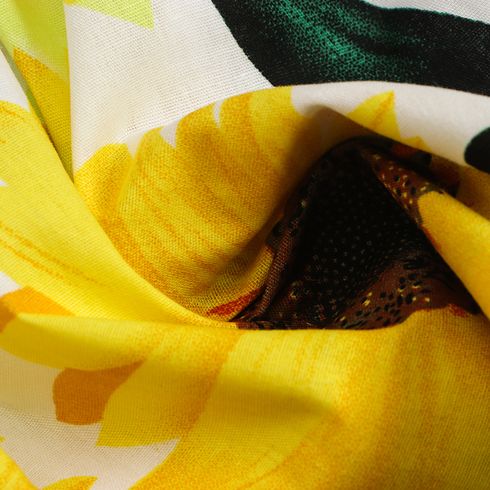 Toddler Girl 100% Cotton Sweet Sunflower Print Smocked Slip Dress White big image 6