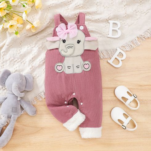 Baby Girl Elephant Embroidered Patched Corduroy Overalls