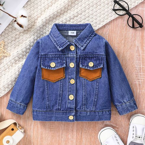 Baby Boy 100% Cotton Denim Spliced Suede Button Front Long-sleeve Jacket