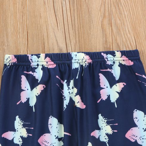 2-piece Kid Girl Butterfly Letter Print Tie Knot Long-sleeve Tee and Leggings Set Blue big image 6