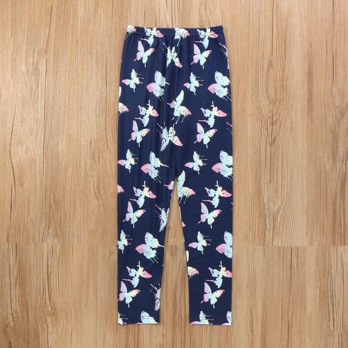 2-piece Kid Girl Butterfly Letter Print Tie Knot Long-sleeve Tee and Leggings Set Blue big image 5