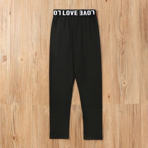 Kid Girl Letter Print Black/Leopard Print Leggings Black big image 1