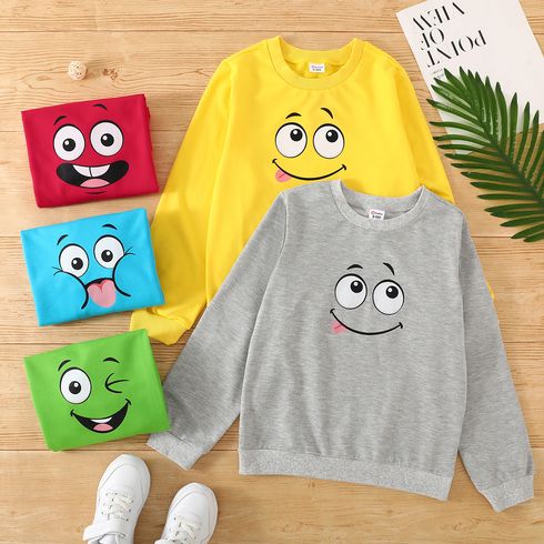 Kid Girl/ BoyCute Face Graphic Print Pullover Sweatshirt